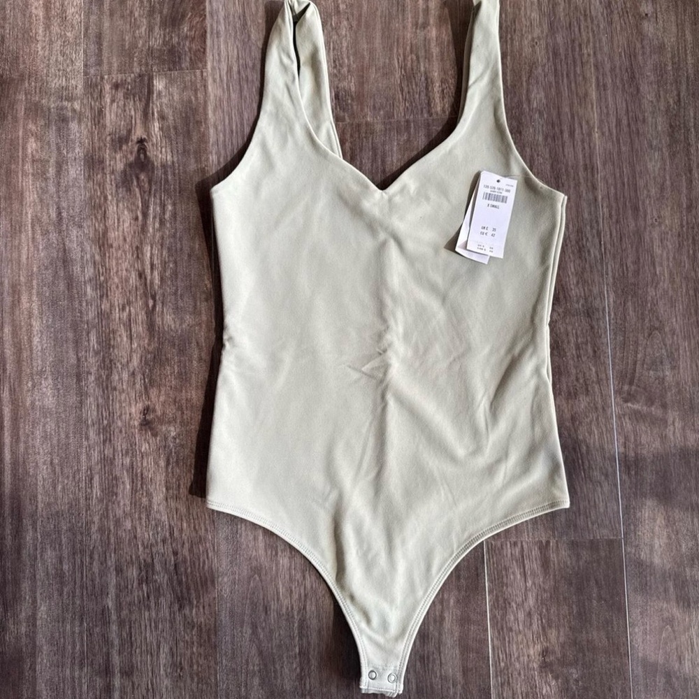 Abercrombie & Fitch Light Sage Ribbed V-Neck Bodysuit